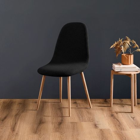 Housse de chaise scandinave extensible en polyester gaufré coloris noir (1/5)