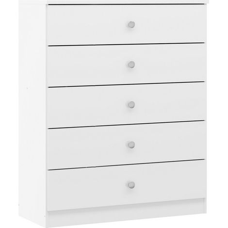 Denver 5 Drawer Chest - L36 x W75 x H92 cm - White Gloss