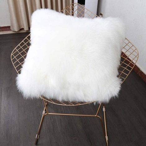 Housse de coussin décorative de luxe en fausse fourrure pour canapé, chambre ou lit, ultra douce et moelleuse, style mongol, 45 x 45 cm (blanc) - (1/5)