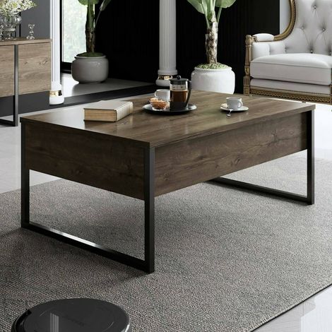 Dmora - Wohnzimmertisch Dgiagnon, Niedriger Wohnzimmertisch, Kaffeeregal, Couchtisch für Sofa, 90x60h40 cm, Walnuss und Schwarz (1/5)