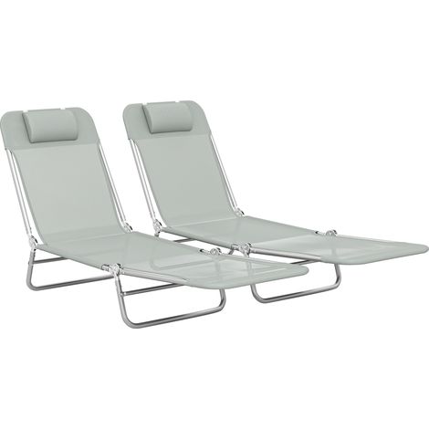 Outsunny 2 Pieces Sun Loungers Foldable Reclining Chair, Light Grey