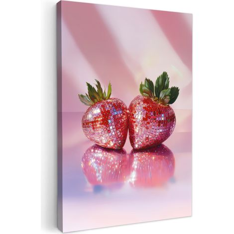 CUADRO EN LIENZO Disco - Fruta - Purpurina - Fresa Decoracion Pared Salon 20x30 cm