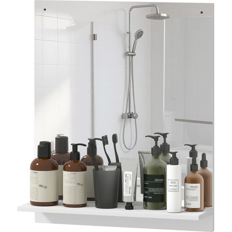 Miroir mural salle de bain 50x60 cm avec étagère, blanc – Idéal entrée couloir