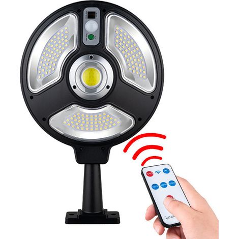 Lampe solaire ronde avec détecteur de mouvement, télécommande, 3 modes, étanche IP65