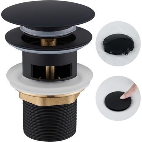 Sink Drain with Overflow, Bathroom Sink Plug, Pop-up Clic Clac Anti-Clogging Drain, Universal Standard-G 1 ¼, Matte Black Finish (1/5)