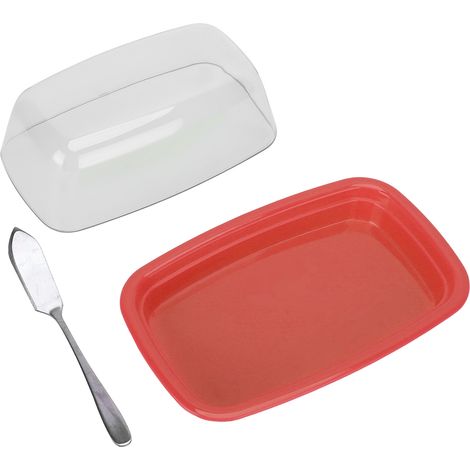 Große, rote, gebogene Butterdose, Aufbewahrungsbox für Butter und Käse, Butterdose für den Herd, Aufbewahrung mit Deckel, gewölbte Form (1/5)