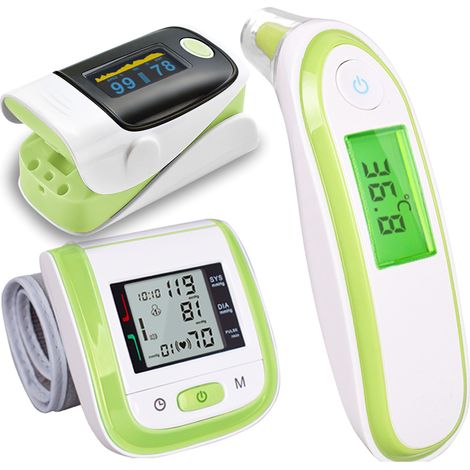 Thermomètre électronique frontal et auriculaire infrarouge, oxymètre de pouls avec pince doigt et tensiomètre au poignet