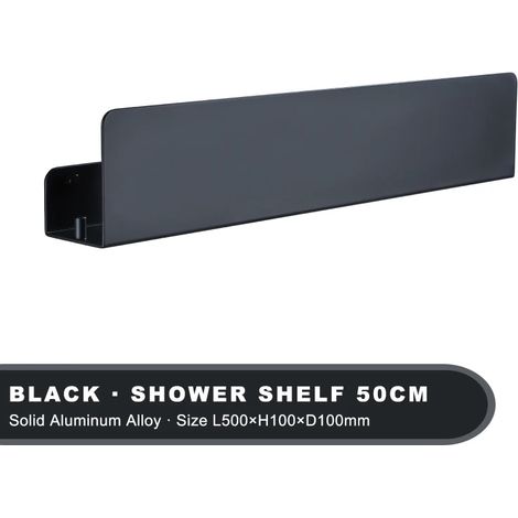 Étagère de douche blanche (noire, 50 cm) avec crochet, en aluminium, pour salle de bain, WC, WC d'angle, rangement pour shampoing, organisateur mural de cuisine (1/5)