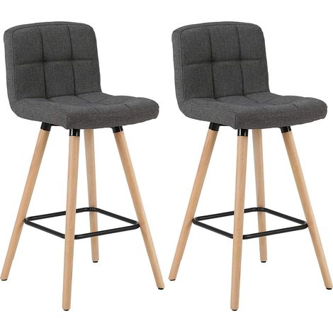 Woltu – Lot de 2 tabourets de bar en bois massif et lin – Hauteur d'assise 40 cm – Repose-pieds – Capacité 100 kg – Design ergonomique gris foncé