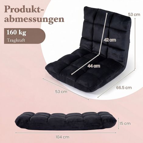 Folding floor chair/armchair with adjustable backrest and high-density foam, black (1/5)