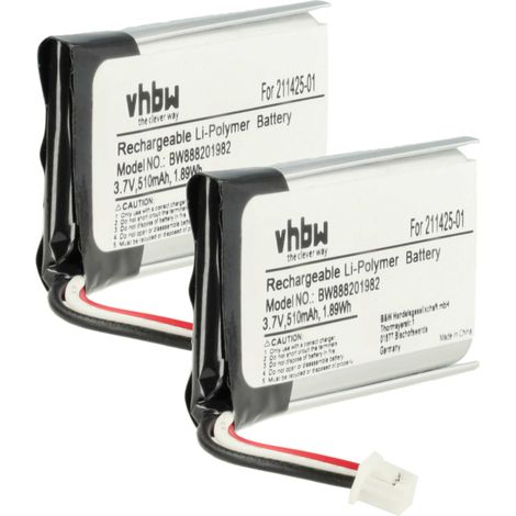 vhbw 2x Batterie compatible avec Plantronics Savi 8210, W8210 casque audio, écouteurs sans fil (510mAh, 3,7V, Li-polymère)