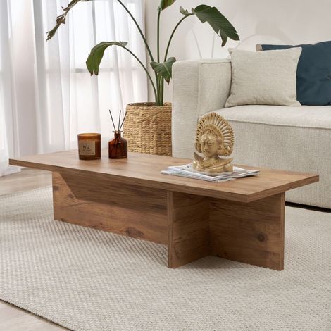 Mesa de Centro Marmorito, Rectangular, Tapa de Madera Chapada, Color Marrón, 120x45x30h cm Roble con Nudos (1/5)