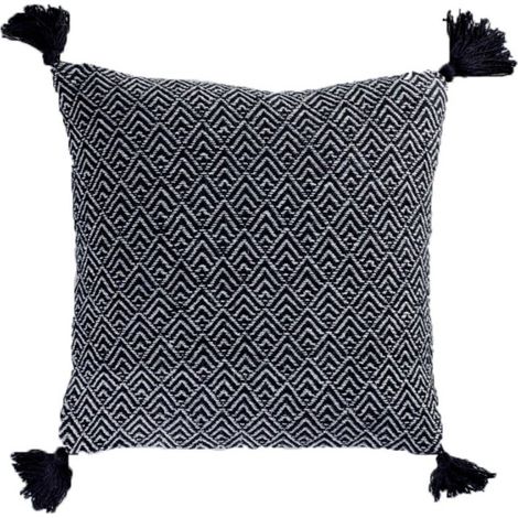 Coussin Déco à Pompons "Delios" 40x40cm Noir