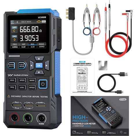 Capacitor tester with automatic measurement function, frequency range 100 Hz - 100 kHz, for testing capacitors, resistors and inductors (LC1020E) (1/5)