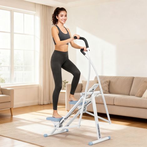 Stepper escalier pliable climber stairmaster pour exercice de gym à domicile pédales réglables écran LCD 85x80x142cm blanc