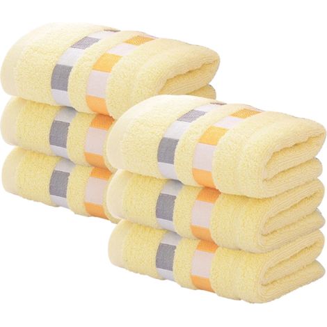 Juego de 6 toallas de baño, tejido coral con estampado de piñas, algodón suave y absorbente, color amarillo, para baño, playa o spa. (1/5)