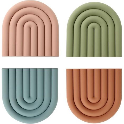 Posavasos de silicona de colores - alfombrillas aislantes térmicas de silicona - alfombrillas resistentes al calor - resistentes al calor y antideslizantes, paquete de 4 (1/5)