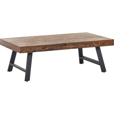 Mesa de centro de madera de pino MDF patas de metal negro 130 x 70 cm estilo industrial madera oscura Warton