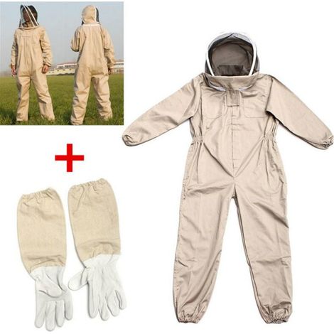 KZQ – Combinaison d'apiculteur XXL – Équipement de protection en coton respirable – Gants longs inclus – Chapeau anti-abeilles intégré (1/4)