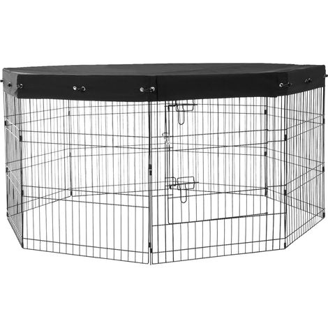 Enclos pour Chien 8 Panneaux 30x24cm Pliable Métal, avec Porte et Couverture Oxford 600D, Parc pour Chiens, Chats et Petits Animaux Intérieur et Extérieur (1/5)