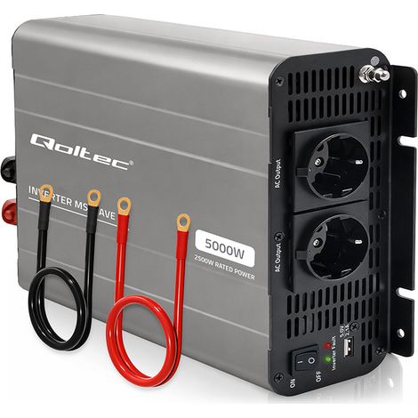 Convertidor de voltaje Qoltec MS Wave  12V a 230V  2500/5000W  USB  Compatible con LiFePO4 GEL AGM (1/5)