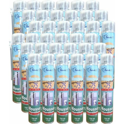 DSTOCK60 - LOT DE 36 MOUSSES EXPANSIVES MANUELLES 500 ML - MOUSSE POLYURETHANE PROFESSIONNELLE - ISOLE. COLLE. REBOUCHE - EXTERIEUR ET INTERIEUR
