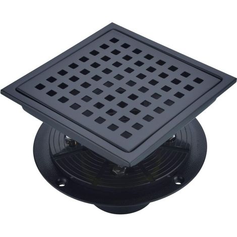 Piletta di scarico per doccia quadrata da 6" (150 mm), acciaio inossidabile 304, con kit flangia di scarico, nero opaco
