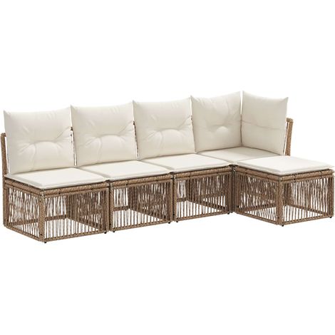 Gartensofa-set 5 pcs Beige Poly-Rattan vidaXL