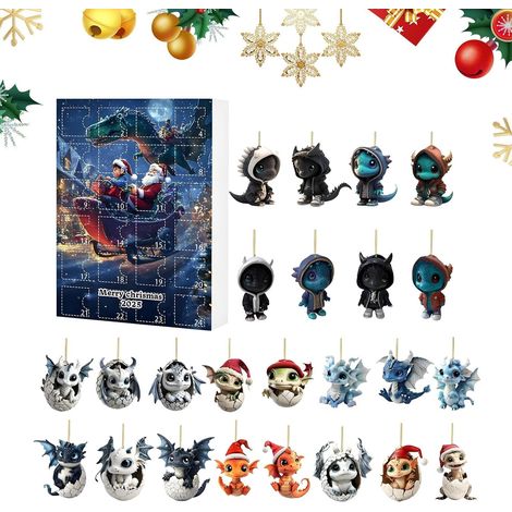 Calendrier de l'Avent Dragon Calendrier de l'Avent Dragon Plat Compte à Décoration Acrylique de 24 Jours pour Mur Bureau Arbre Salle de Classe Adulte Ado Enfant Garçon Fille (1/5)