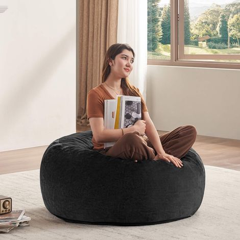 Pouf Géant 3FT Fauteuil Poire de Lecture, Canapé Individuel en Éponge, Noir 90x90x50 cm -PANGIVO (1/5)