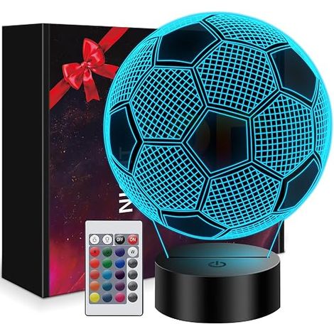 Cadeau garçon ans, Cadeau Foot Garcon, Veilleuse 3D Illusion Football pour enfants 16 couleurs, Lampe foot, Decoration Chambre, Chambre enfant garcon (1/5)