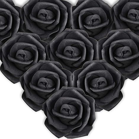 QAZQA 50PCS Rose Noir Artificielle Tête de Fleur Blanc Décoration Toussaint Mariage Anniversaire Party Cérémonie Accessoire de Cheveux (Noir) (1/5)