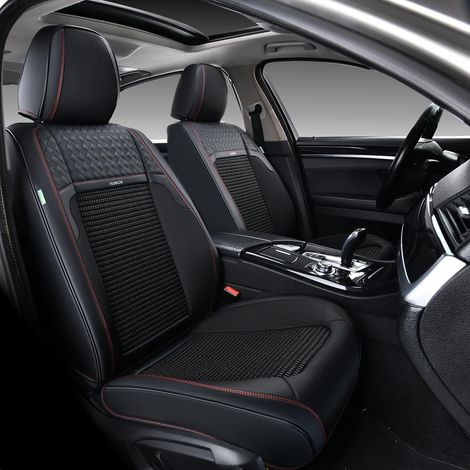 Housses de siège Avant, Coussins de siège de Voiture en Similicuir Respirant, Protecteurs de Coussin de siège imperméables, Ajustement Universel pour véhicule Sedan SUV, Noir (1/5)