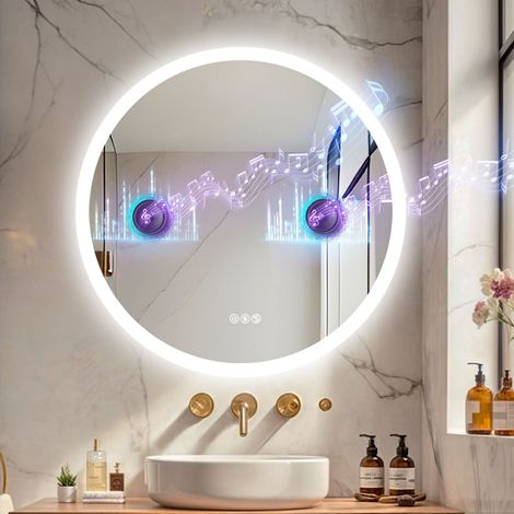 80cm/32 inches Large Round Bathroom Mirror with 3 LED Lights Bluetooth Music Player Demister (1/5)