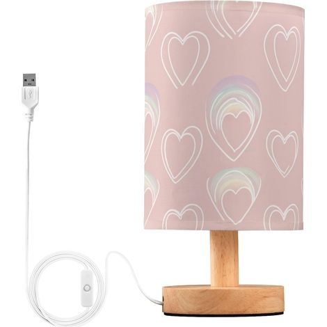 Lampe de table rose pastel en forme cœur arc-en-ciel avec prise (1/5)