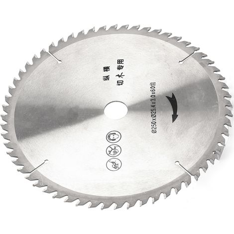 Disque de coupe en acier allié pour scie circulaire, 250 x 25,4 x 3,0 x 60 dents
