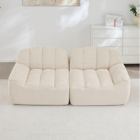 Sofá modular de 2 plazas sin montaje, forma de concha, tejido granulado beige blanco DESVIAE (1/5)
