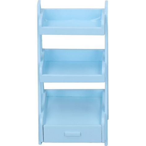 Étagère à fleurs pour maison de poupée à l'échelle 1:12, 3 niveaux, en bois de bouleau, fabriquée à la main, avec tiroir de rangement, bleue. (1/5)