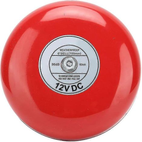 Sonnette d'alarme incendie haute puissance 100 dB, 15 cm (6 pouces), à percussion interne et sans étincelles, pour évacuation d'urgence (12 V CC). (1/5)