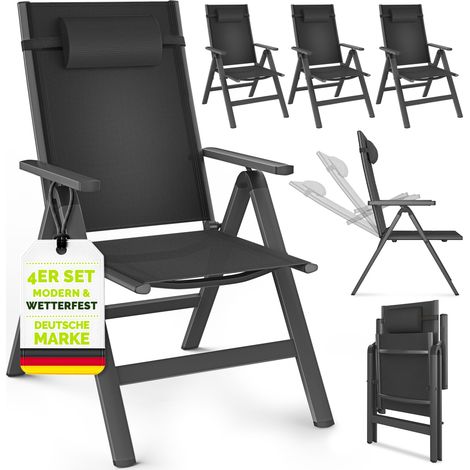tillvex Silla de jardín premium, 4 piezas, antracita, plegable, de aluminio Silla con respaldo alto y reposabrazos Silla plegable ajustable Sillón plegable para balcón, jardín y terraza