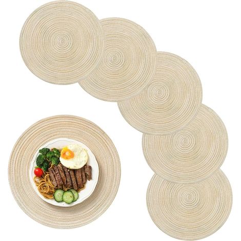 Lot de 6 sets de table ronds en coton tissé lavable beige 3838 cm pour usage domestique (1/5)