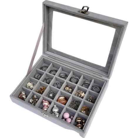 Organizzatore di gioielli, velluto e vetro, elegante vetrina, A-C (1/2)