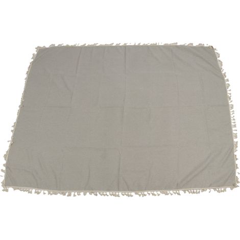 Nappe rectangulaire en polyester avec pompons et filet, décorative, idéale pour la maison, les restaurants et les hôtels, beige/gris, 140 x 180 cm / 55,1 x 70,9 pouces (1/5)