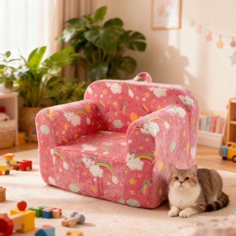 Fauteuil enfant rose déhoussable en tissu HAVRYA (1/5)
