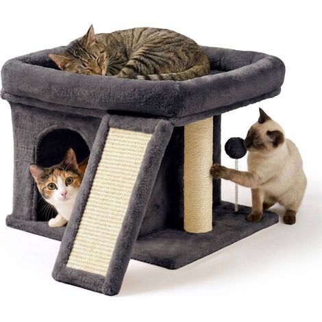 Árbol rascador para gatos con cueva y cama, gris oscuro, poste rascador de sisal (1/5)