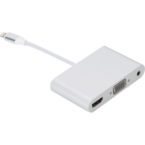 Adaptateur Aluminium Alloy pour Interface iOS vers HDMI, VGA et Audio 3,5 mm - Argent