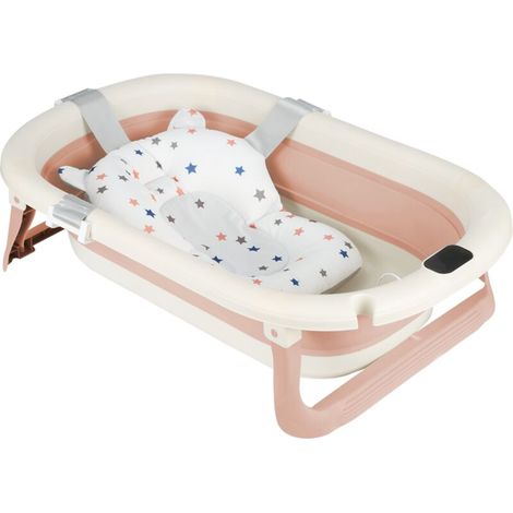 Baignoire Pliable Bébé, Avec Thermometre Digital, Coussin De Bain, Compacte Portable, Rose (1/5)