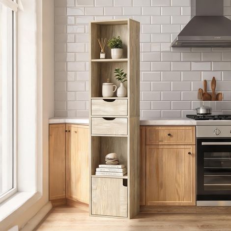 Étagère haute étroite en bois 157,5 cm pour salon et bureau (1/5)