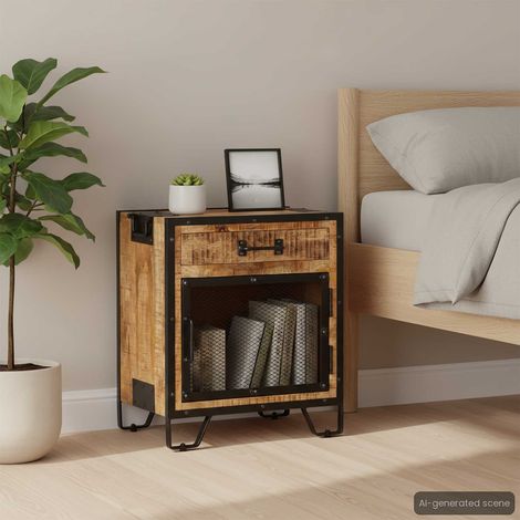 vidaXL Mesita de noche madera maciza de mango sin tratar 43x30x51 cm (1/4)