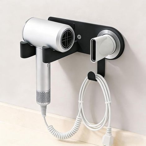 Supporto magnetico per asciugacapelli, da parete, per riporre oggetti in bagno, funzione 3 in 1, 24 x 10 x 4,5 cm, nero (1/5)